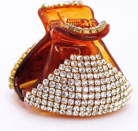 Haarklem klein bol bruin met strass