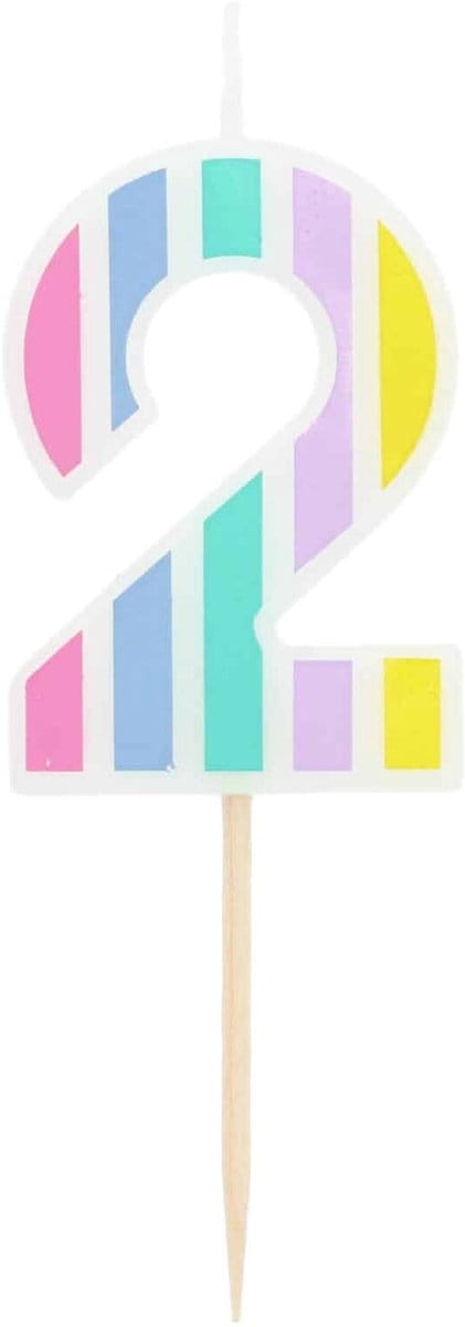 Folat - Kaars cijfer 2 pastelkleuren 5 cm