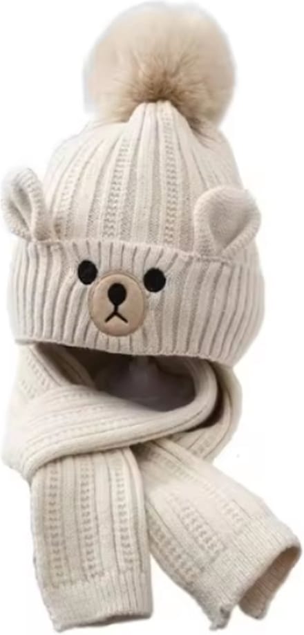 Kinder set muts en sjaal - gevoerde muts - wintermuts - 3 tot 10 jaar - winterset - Kindermuts - unisex - beige