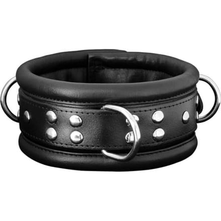 Kiotos Leather - Leren Collar 6.5 cm Gevoerd - Zwart
