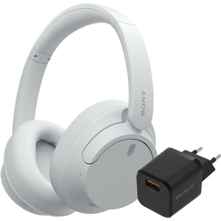 Sony WH-CH720N Wit + BlueBuilt Quick Charge Oplader met Usb A Poort 18W Zwart
