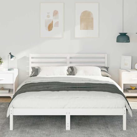vidaXL - Bedframe - met - hoofdeinde - Wit - 150 - x - 200 - cm - Massief - grenenhout