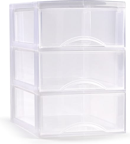 Plasticforte Ladeblokje/bureau organizer met 3x lades - transparant - L26 x B37 x H37 cm