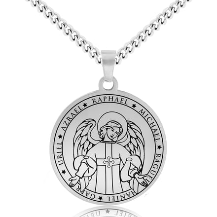 Beschermengel Rafaël Ketting Zilverkleurig - Aartsengel Talisman / Medalion - Engelen Hanger - 60cm