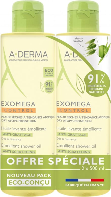 A-DERMA Exomega Control Emolliërende Reinigingsolie Antikras Set van 2 x 500 ml