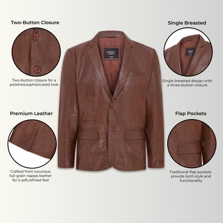 Heren Bruin Slim Leren Italiaanse Blazer Jas-Somero
