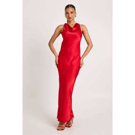 boohoo Dames Gedrapeerde rug satijnen maxi-jurk | Rood | Maat: 42