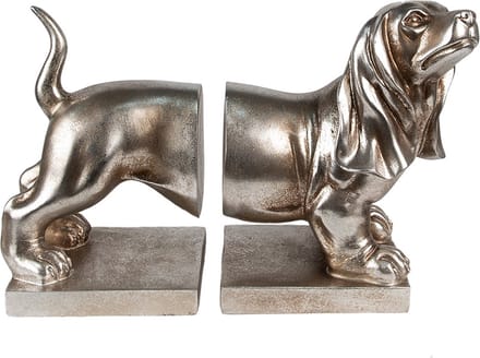 Clayre & Eef Boekensteunen Set van 2 Hond Teckel 36x12x19 cm Zilverkleurig Polyresin