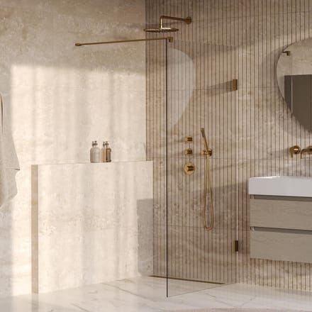 Brauer Void - Inloopdouche - Helder Glas - 90 x 200 cm - incl. Glascoating - PVD Goud Geborsteld