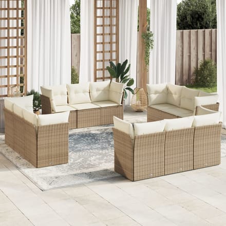 vidaXL - 12-delige - Loungeset - met - kussens - poly - rattan - beige