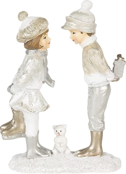 Clayre & Eef Beeld Kinderen 13x5x17 cm Zilverkleurig Wit Polyresin Woonaccessoires