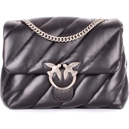 PINKO Leren Schoudertas Love Puff Big CL Sheep Nappa Black - Old Silver Zwart