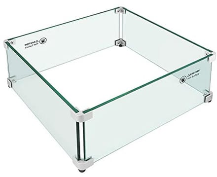Vierkante Vuurkorf Tafel met Windscherm van Gehard Glas - 44,5 cm x 44,5 cm x 17,8 cm