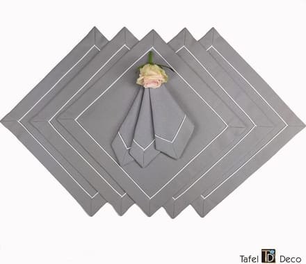Servetten, set van 6, grijs met witte rand, 36x36 cm, vuilafstotend