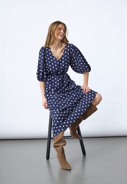SISTERS POINT Ventia-v.dr8 - Dames jurk - Navy Dot - Maat S