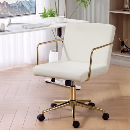 MODFU Bureaustoel - Kantelbaar En In Hoogte Verstelbaar - Modern - Voor Kantoor - Polyester - Crèmewit - 57 x 64 x 80-90 cm