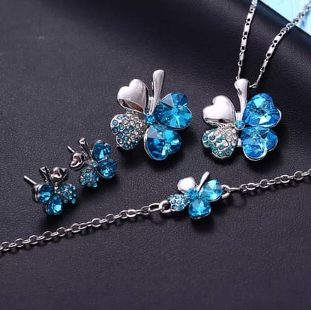 Sieraden set klavertje 4 (Blauw)