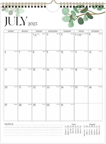 Wandkalender 2025-2026 18 Maanden Groen Bladmodel met Spiraalbinding