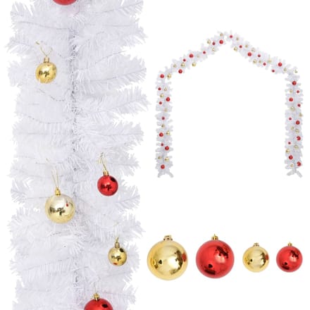 vidaXL - Kerstslinger - versierd - met - kerstballen - 10 - m - wit