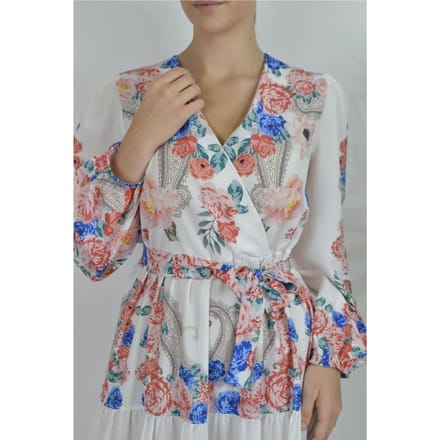 Bloemen V-hals Maxi Jurk met Strik Detail