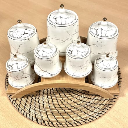 Kruidenpot marmer design 8 delig wit / goud