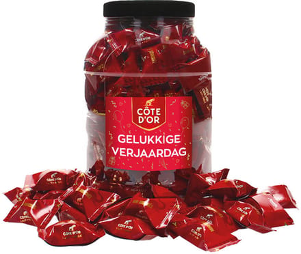 Cote d'Or Mini Bouchée chocolade met opschrift "Happy Birthday!" - chocolade verjaardagscadeau - melkchocolade met praliné - 1000g