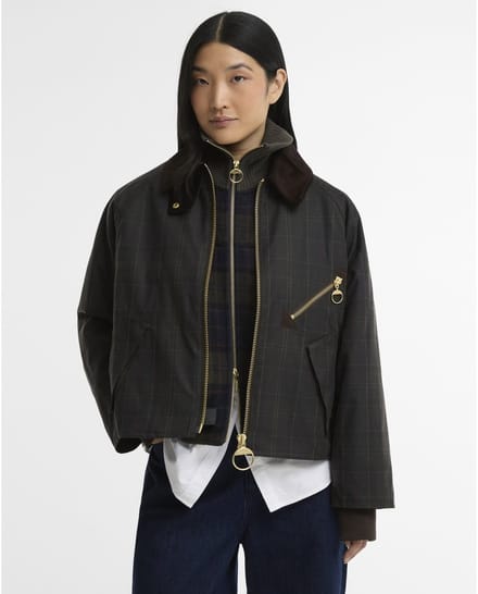 Barbour Arlene Checked Wax groene gewaxt katoenen jas