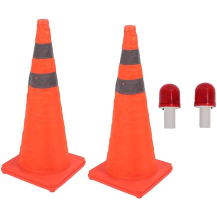 Lot de 2 cônes de signalisation pliables réfléchissants de 70 cm de hauteur, cônes de sécurité routière multifonctionnels orange red
