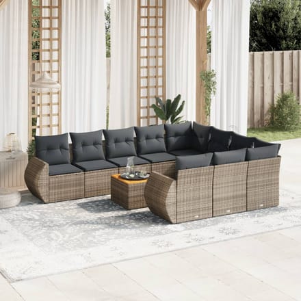 vidaXL - 11-delige - Loungeset - met - kussens - poly - rattan - grijs