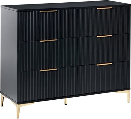 WALCOTT - Ladekast met 6 lades - Zwart - MDF