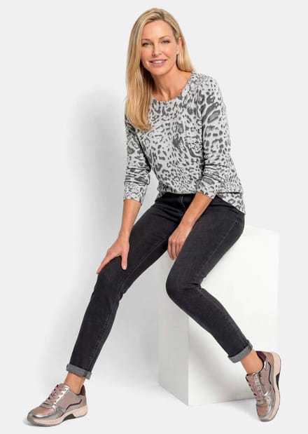 Gedessineerde pullover van kasjmier - grijs / zwart / gedessineerd - Gr. 24 van Goldner Fashion
