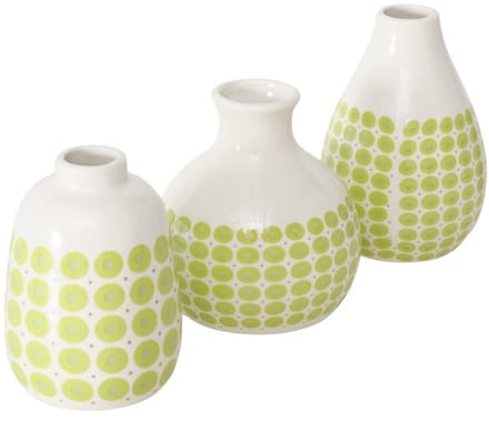 Set van 3 witte keramieken vaasjes met groen stippen motief