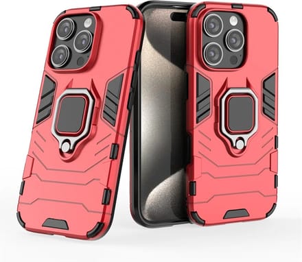 MobyDefend Hoesje - Geschikt voor iPhone 16 Pro Max - Dubbelgelaagde Pantsercase Met Standaard - Rood