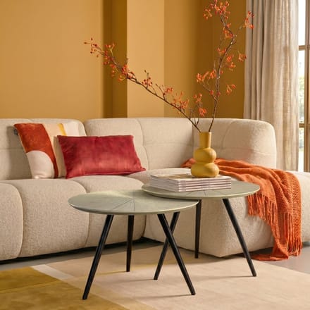 Gaffi Bijzettafel Set 2 Rond Goudkleurig MDF Zwart Metaal