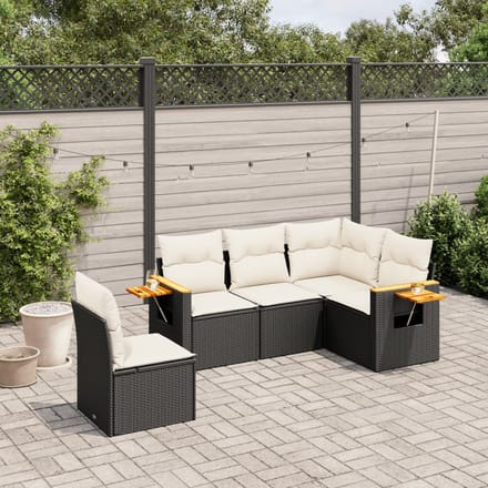 vidaXL - 5-delige - Loungeset - met - kussens - poly - rattan - zwart