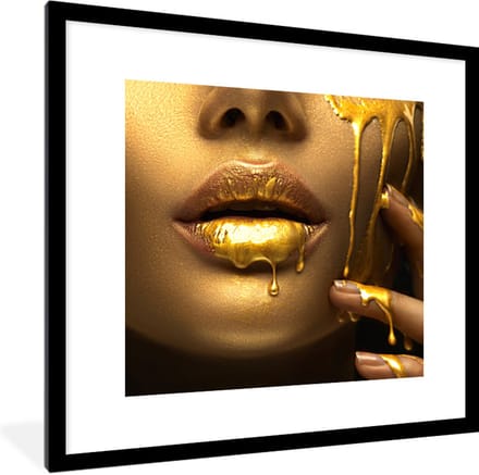 Fotolijst incl. Poster - Vrouw - Verf - Goud - 40x40 cm - Posterlijst