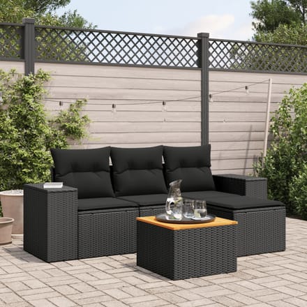 vidaXL - 5-delige - Loungeset - met - kussens - poly - rattan - zwart