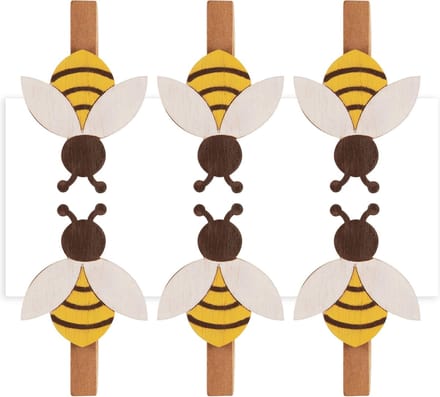 Dekoratief | Set 6 speldjes m/bij, hout, 13x13cm | A240557