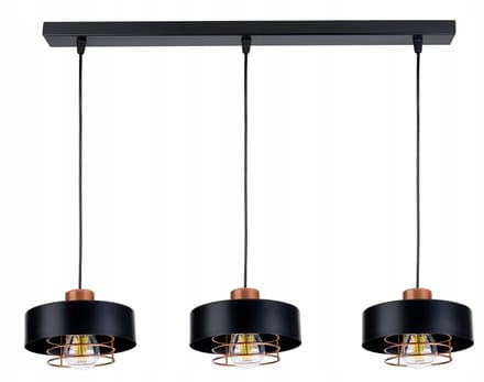 Hanglamp Kubus Zwart met Koperen Accent - E27 - 3 lichtpunten