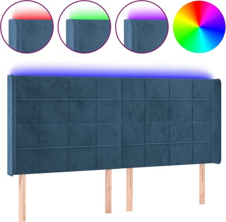 vidaXL - Hoofdbord - LED - 183x16x118/128 - cm - fluweel - donkerblauw