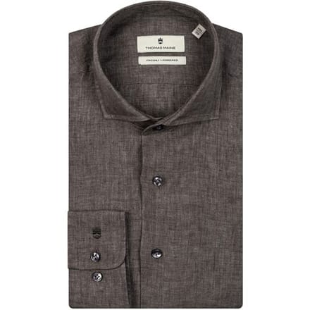 Thomas Maine Overhemd Roma Modern Kent Linnen Délavé by Albini Dark Olive / male