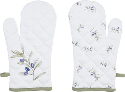 Clayre & Eef 2x Ovenhandschoen olijftakken groen 16x30 cm