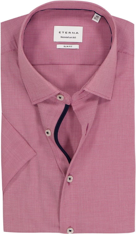 ETERNA slim fit overhemd korte mouw - structuur - rood - Strijkvrij - Boordmaat: 40 (EU maat: M)