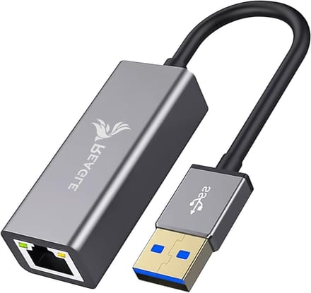 USB naar Ethernet Adapter - Netwerkadapter LAN - Internet Stabiliseren - Gigabit Snelheid - 13 cm kabel - Zilver Zwart