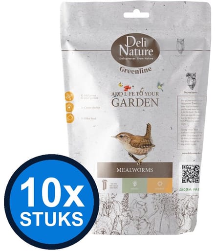10x Deli Nature - Greenline mealworms 200gr - Vogelvoer - 200 g