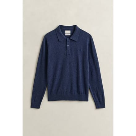 Gant Slub Cotton Linnen Long Sleeve Polo Pullover Dark Indigo Melange / male
