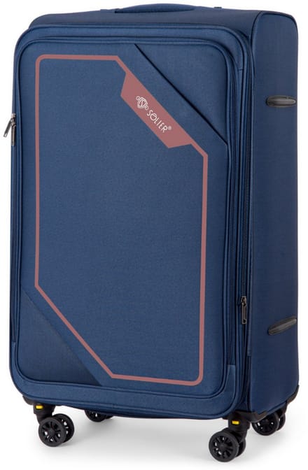Solier Softflex 2240 - Reiskoffer middelgroot 23 inch - Softcase - Uitbreidbaar - 4 dubbele zwenkwielen - Donkerblauw/Bruin