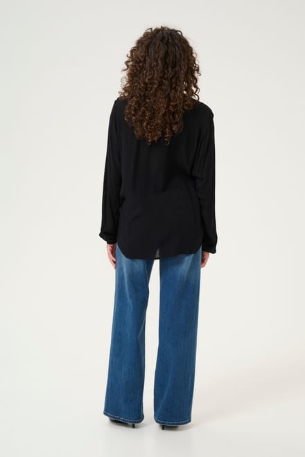 Blouse met lange mouwen Regular fit Black
