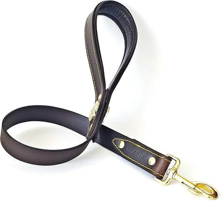 Echt leren heavy duty korte hondenriem - 90 cm lang, 3 cm breed, met gevoerd handvat