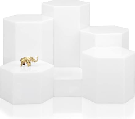 Acryl Sieraden Display - Zeshoekige Risers - Winkel Presentatie - Set van Zes - Verschillende Hoogtes - Glanzend Wit